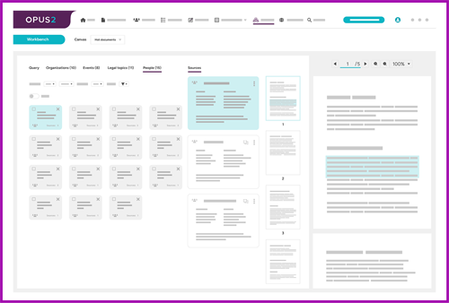 AI workbench Opus 2 legal case management software screenshot