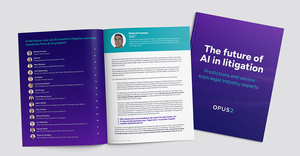 The future of AI in litigation: Expert insights ebook from Opus 2